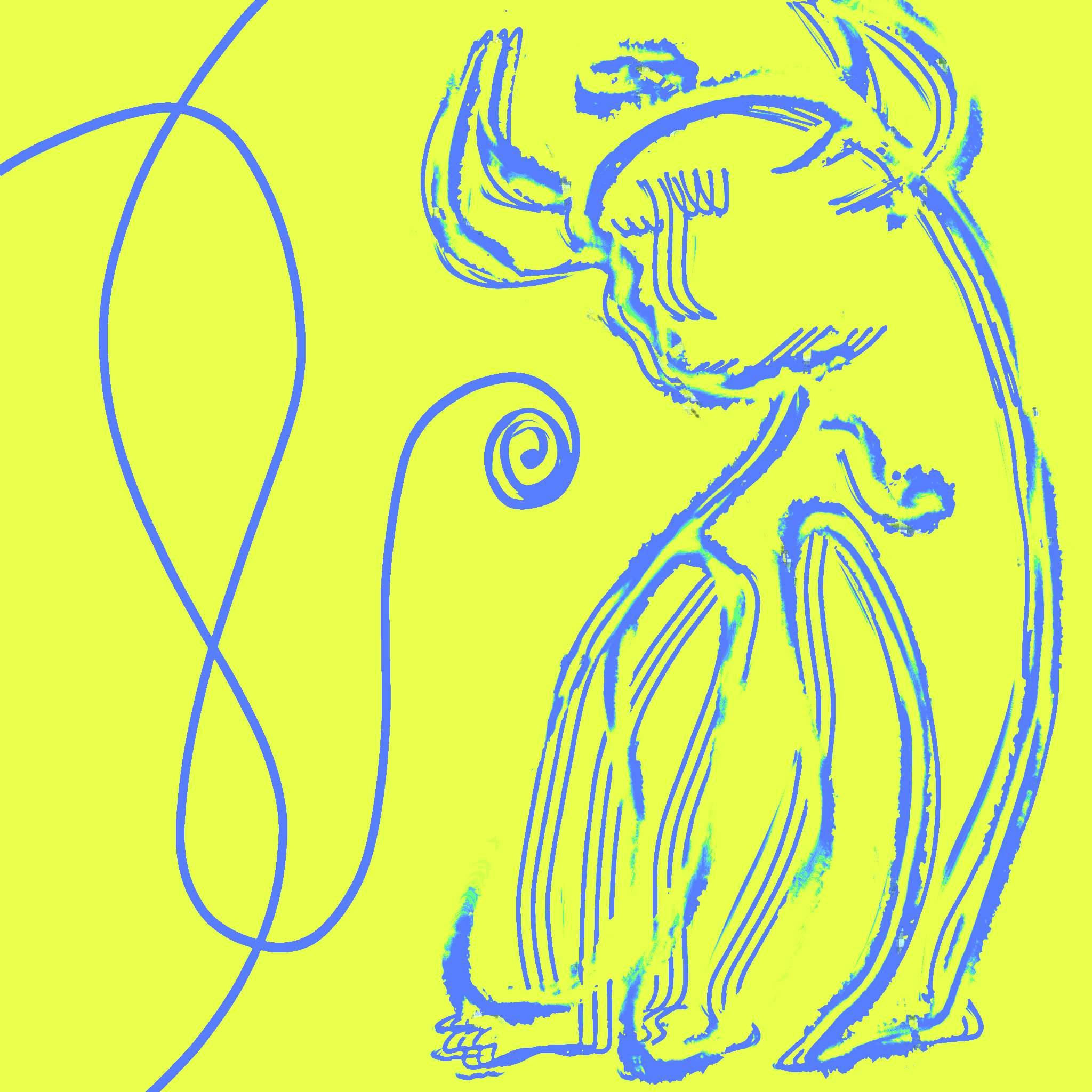blue and yellow sketch of unnamed creature